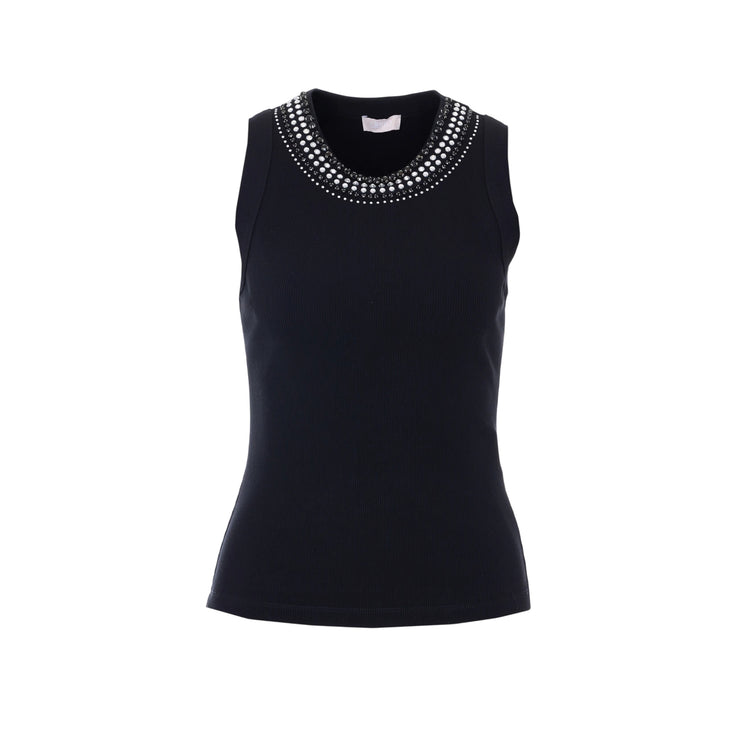 Canottiera nera con borchie bianche e nere