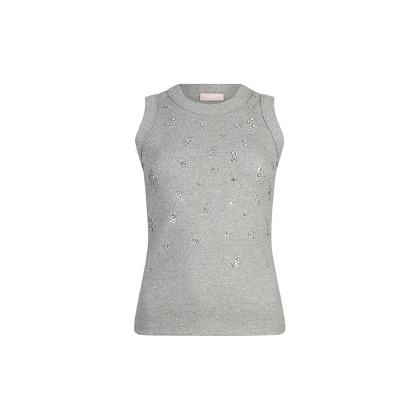 Top Donna grigio con applicazioni strass