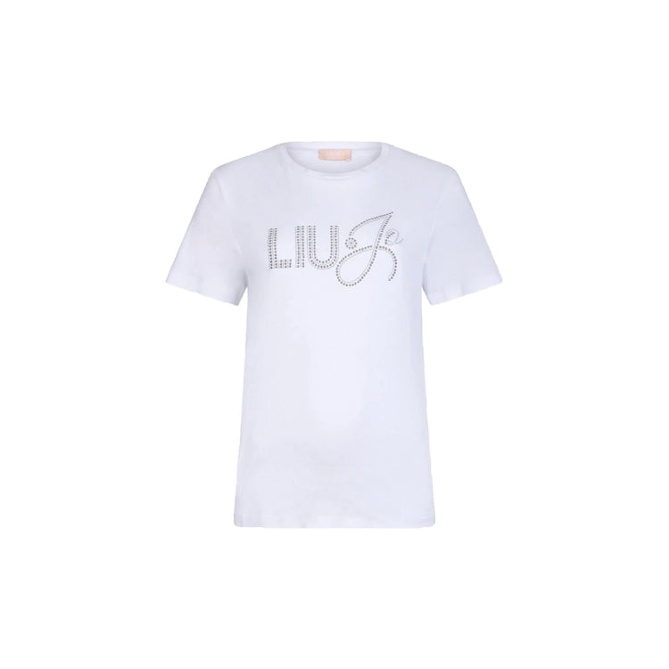 T-shirt Donna con logo con strass e perline