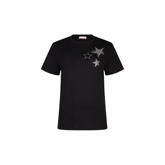 T-shirt in puro cotone con applicazioni strass in nero