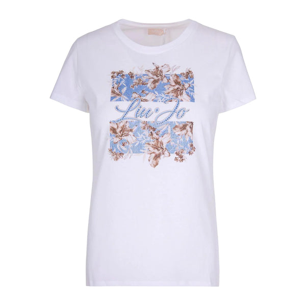 T-shirt donna in cotone bianco con stampa
