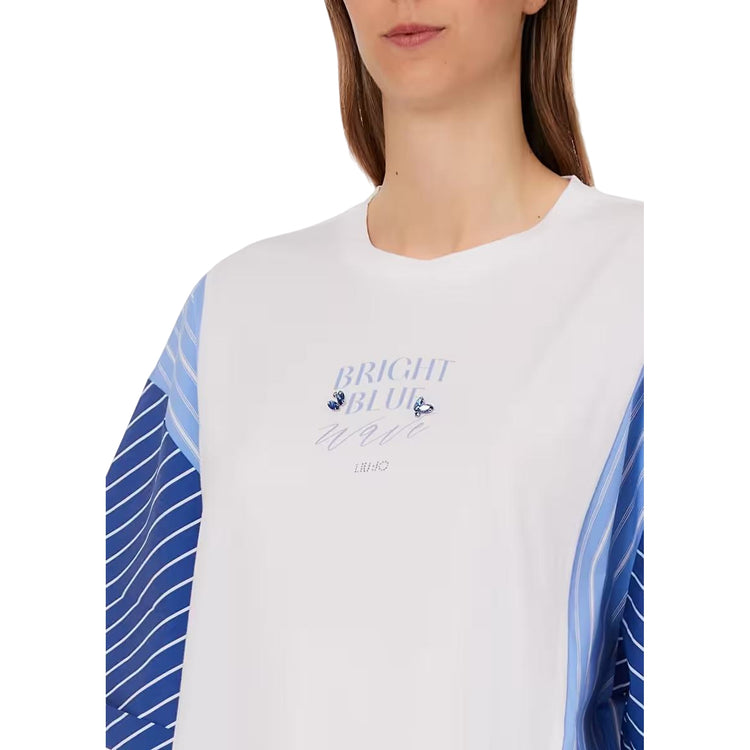 T-shirt Donna over con inserti a righe dettaglio