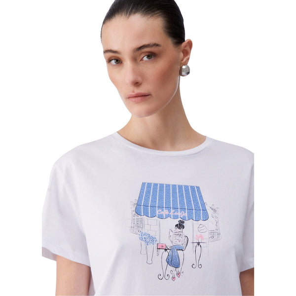 T-shirt di cotone con stampa grafica in bianco
