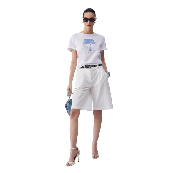 T-shirt di cotone con stampa grafica in bianco