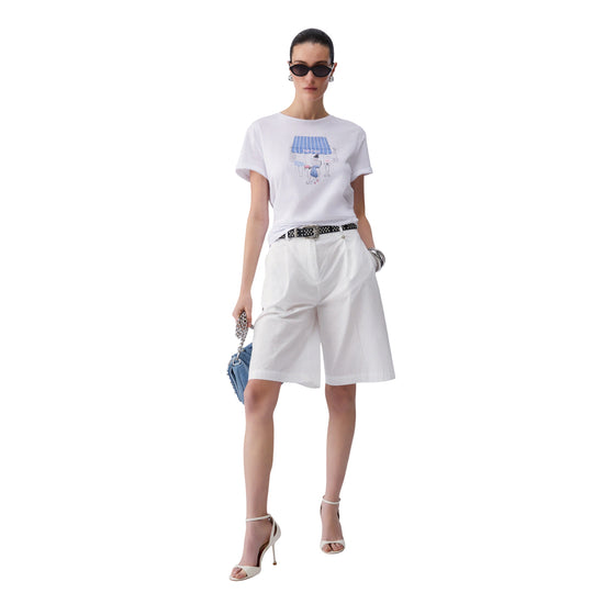 T-shirt di cotone con stampa grafica in bianco