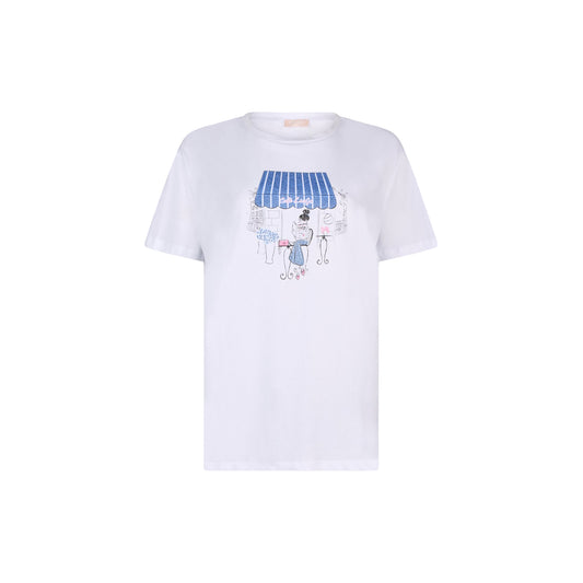 T-shirt di cotone con stampa grafica in bianco