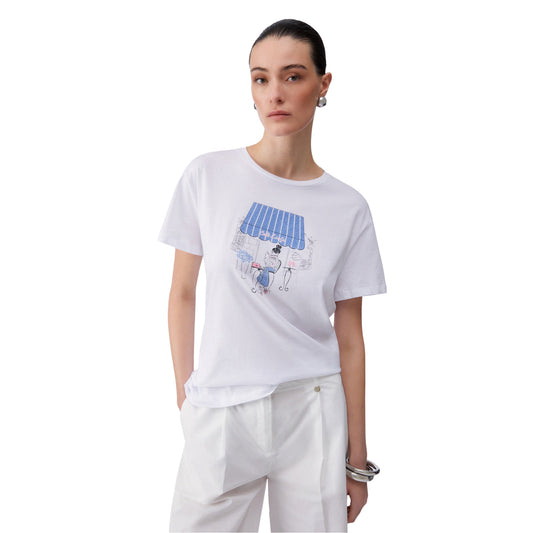 T-shirt di cotone con stampa grafica in bianco
