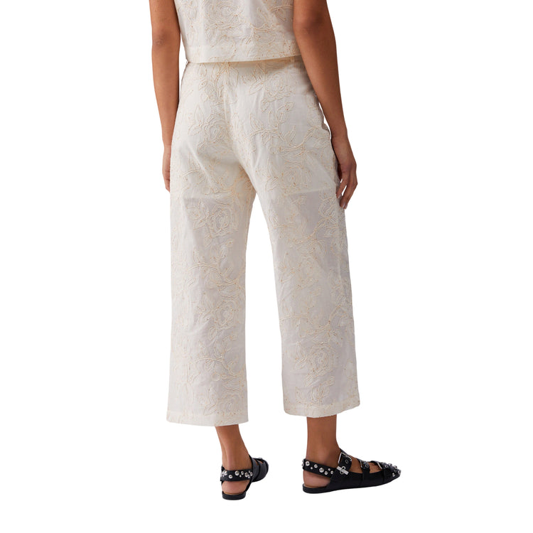 Pantaloni in mussola ricamati con micro paillettes 