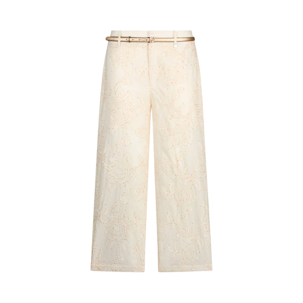 Pantaloni in mussola ricamati con micro paillettes 