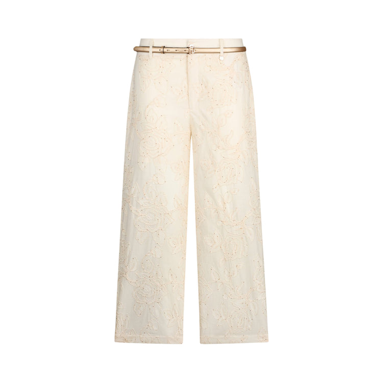 Pantaloni in mussola ricamati con micro paillettes 
