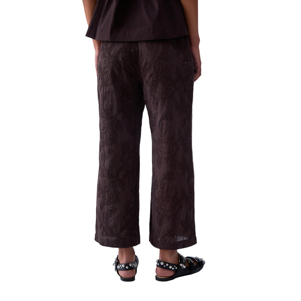 Pantalone Donna con ricami con paillettes marrone modella retro