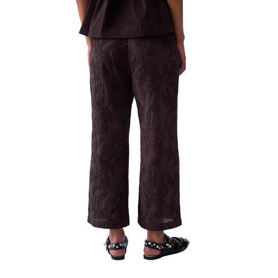 Pantalone Donna con ricami con paillettes marrone modella retro