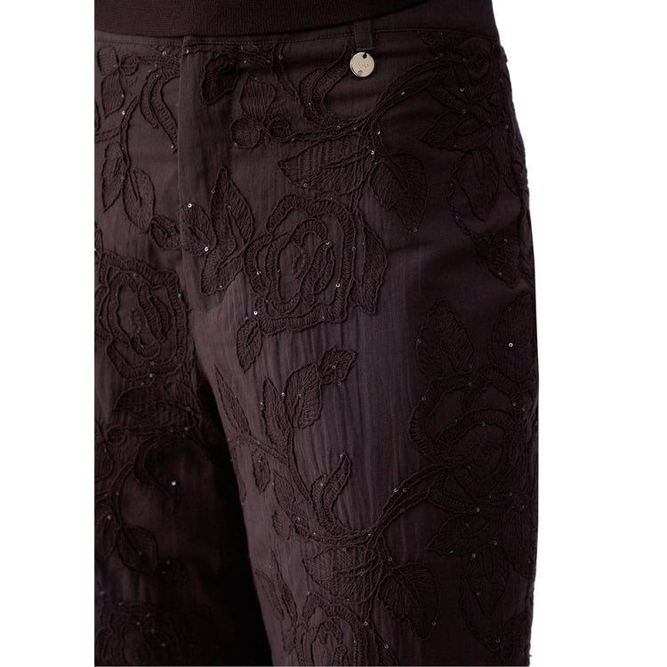 Pantalone Donna con ricami con paillettes marrone dettaglio