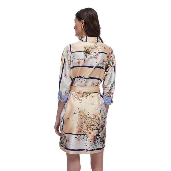 Abito corto in twill con stampa e cinta