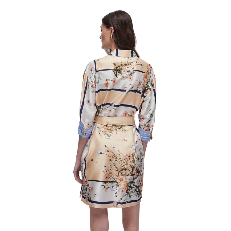 Abito corto in twill con stampa e cinta