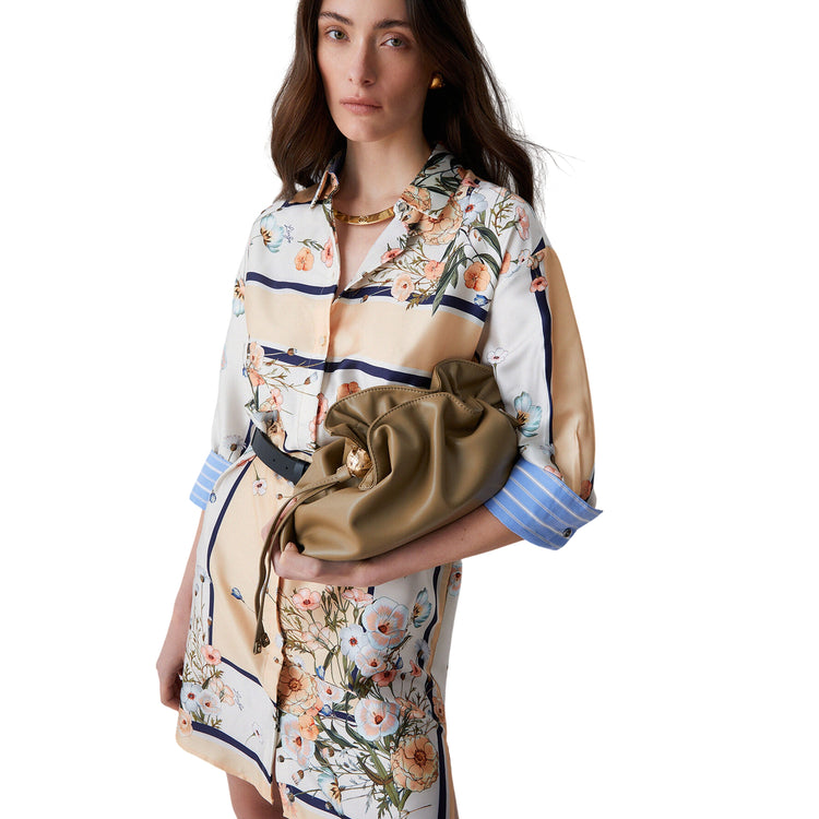 Abito corto in twill con stampa e cinta