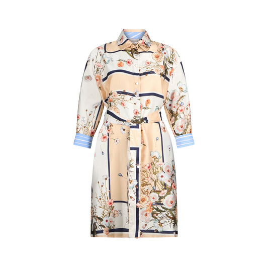 Abito corto in twill con stampa e cinta