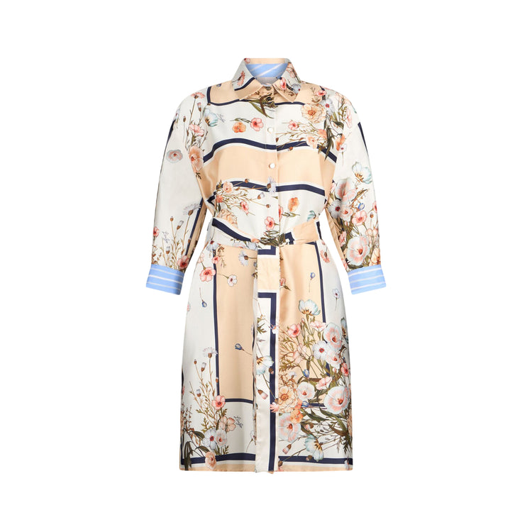 Abito corto in twill con stampa e cinta