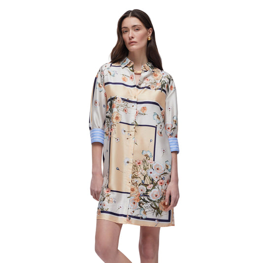 Abito corto in twill con stampa e cinta