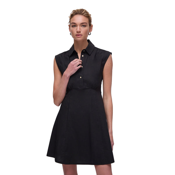 Abito corto Donna in popeline Nero modella frontale