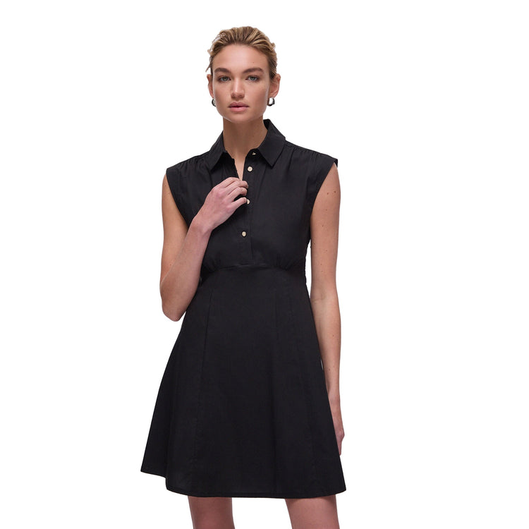 Abito corto Donna in popeline Nero modella frontale