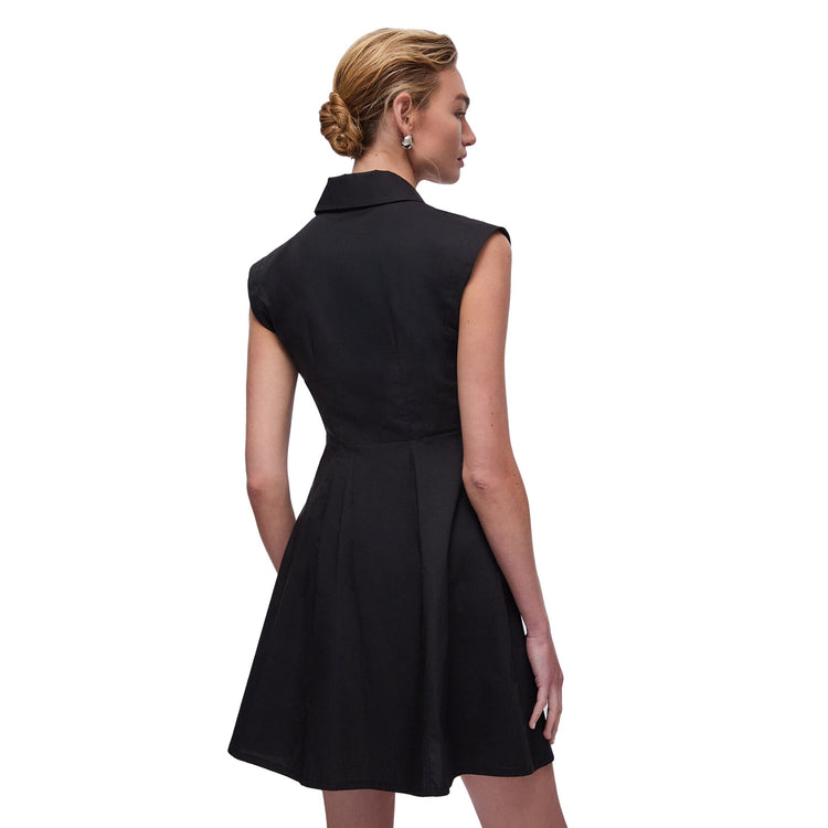 Abito corto Donna in popeline Nero modella retro