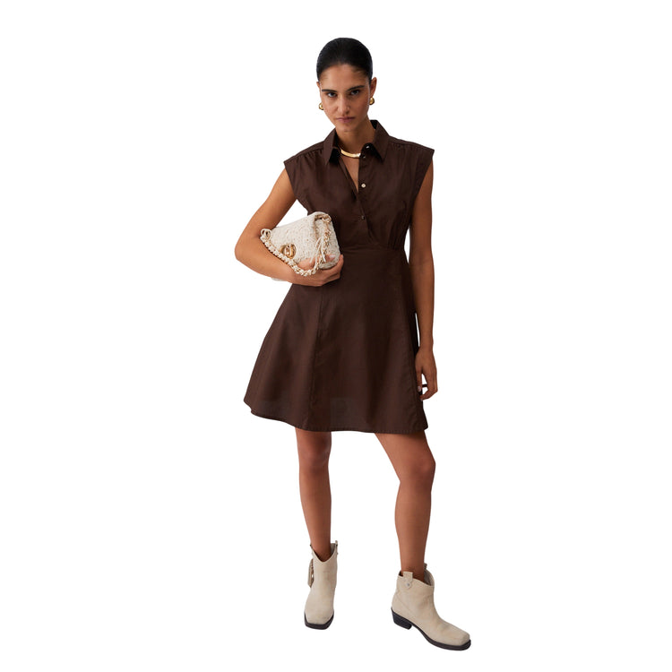 Abito da donna in cotone corto in marrone