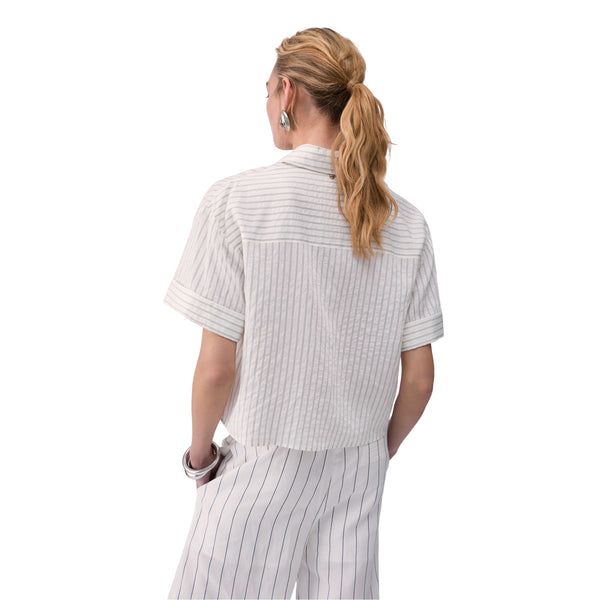 Camicia Donna a manica corta a righe modella retro