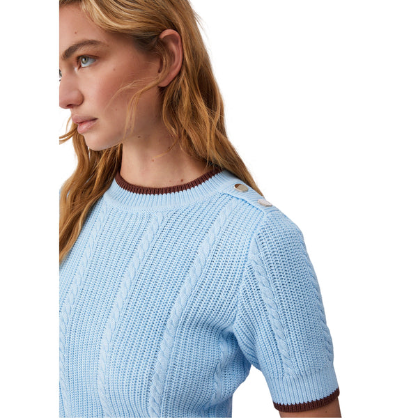 Maglia Donna a mezza manica a trecce Celeste dettaglio