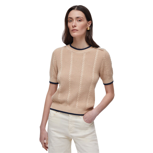 Maglia Donna a trecce con mezze maniche modella frontale