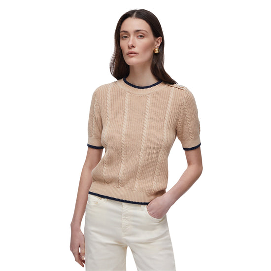 Maglia Donna a trecce con mezze maniche modella frontale
