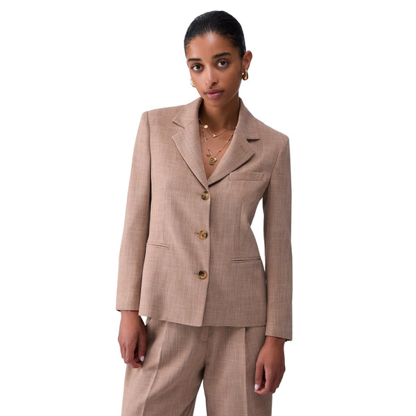 Blazer elegante Donna in tessuto melange Beige modella frontale
