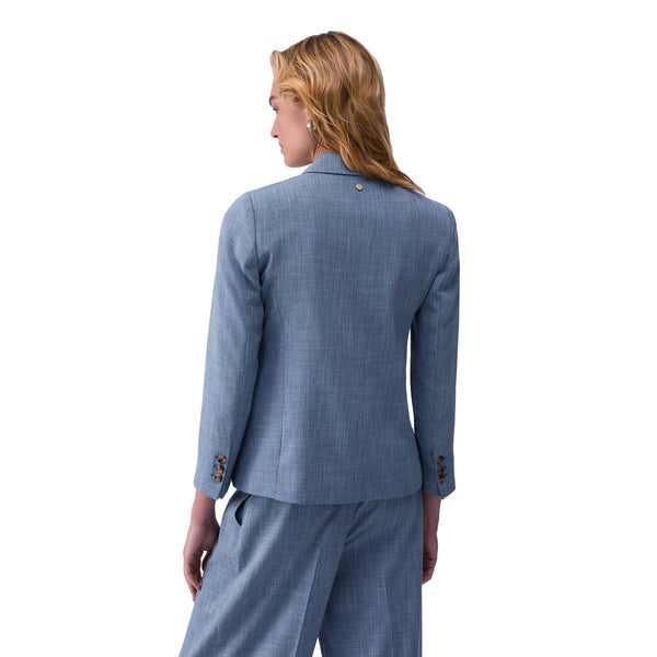 Blazer elegante Donna in tessuto melange Azzurro modella retro