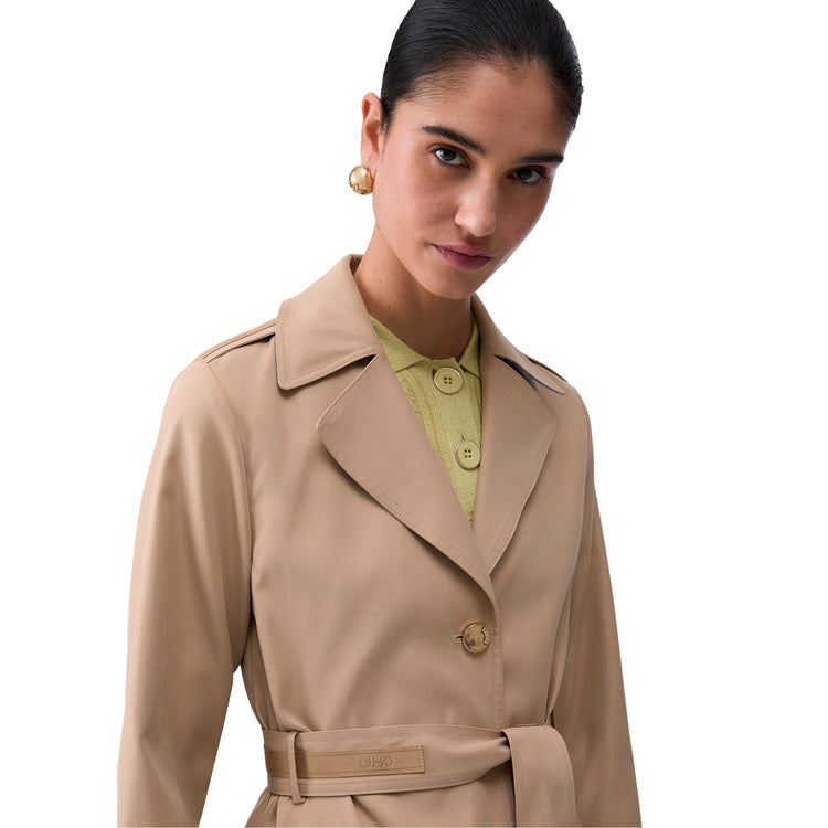 Trench lungo Donna con cintura Beige dettaglio