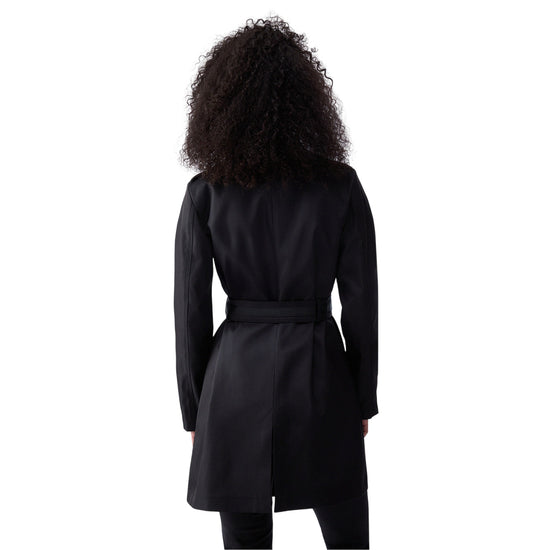 Trench nero lungo con cintura e bottoni oro