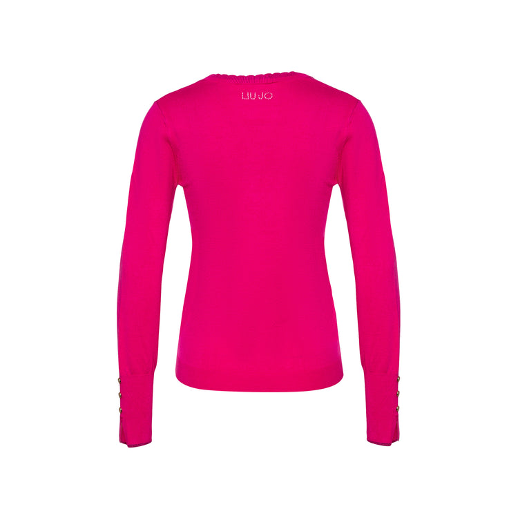 Maglia Donna con scollo a V e inserti lurex Fucsia retro