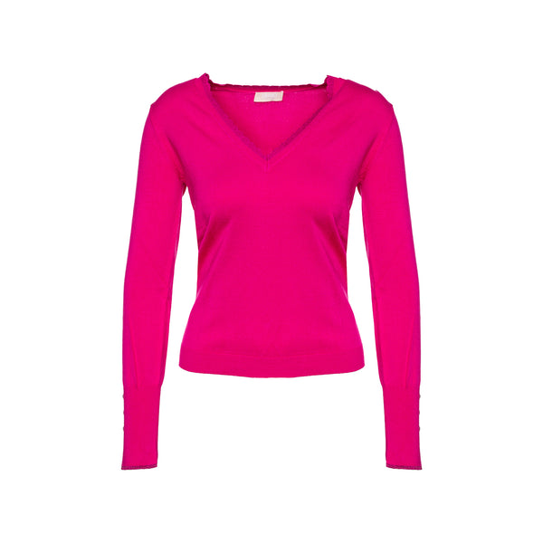 Maglia Donna con scollo a V e inserti lurex Fucsia