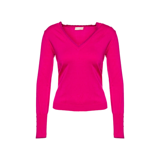 Maglia Donna con scollo a V e inserti lurex Fucsia