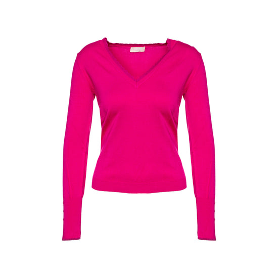 Maglia Donna con scollo a V e inserti lurex Fucsia