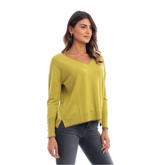 Maglia Donna Verde con inserti lurex sullo scollo laterale