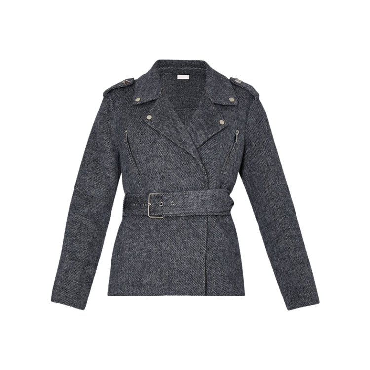 Cappotto Donna Biker in panno misto lana grigio