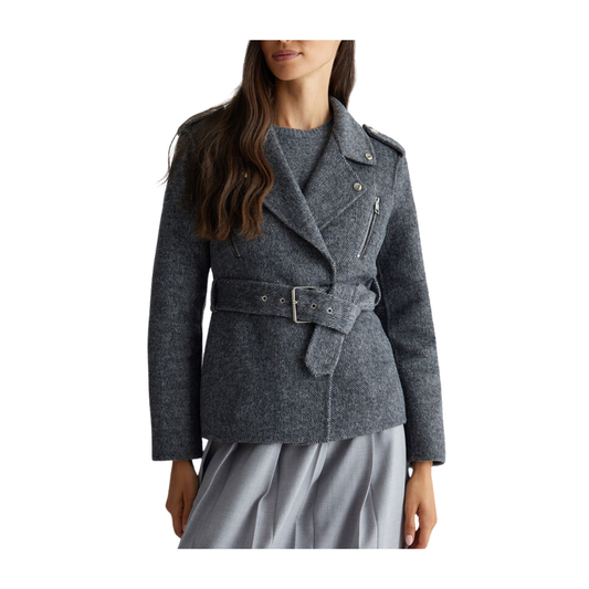 Cappotto Donna Biker in panno misto lana grigio