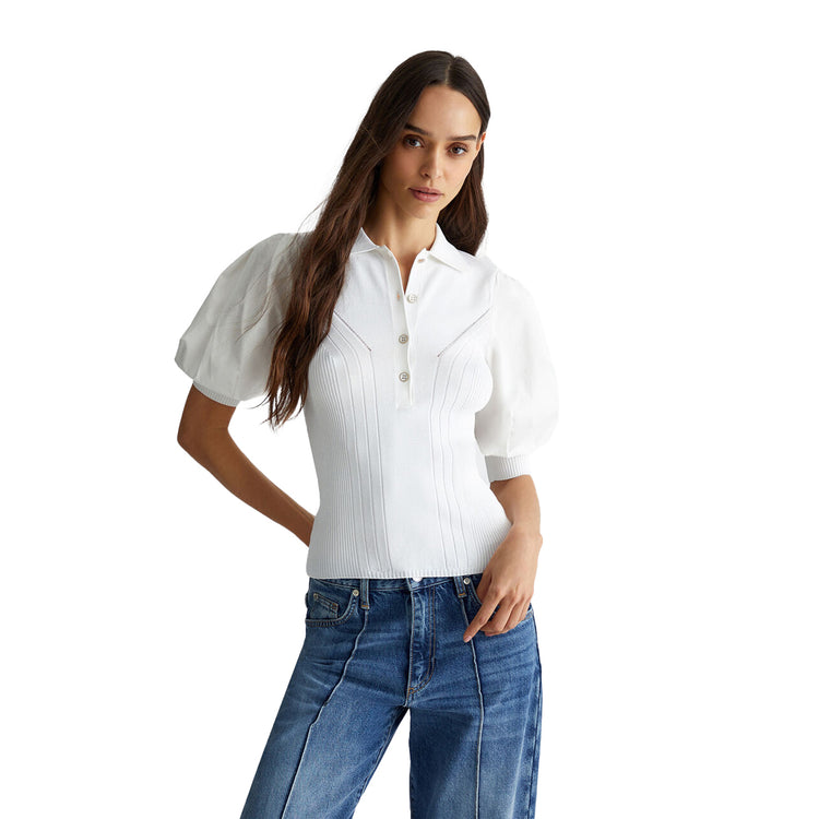 Polo Donna in maglia Bianco modella frontale