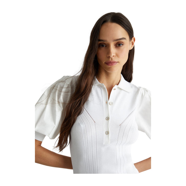 Polo Donna in maglia Bianco modella ravvicinata frontale