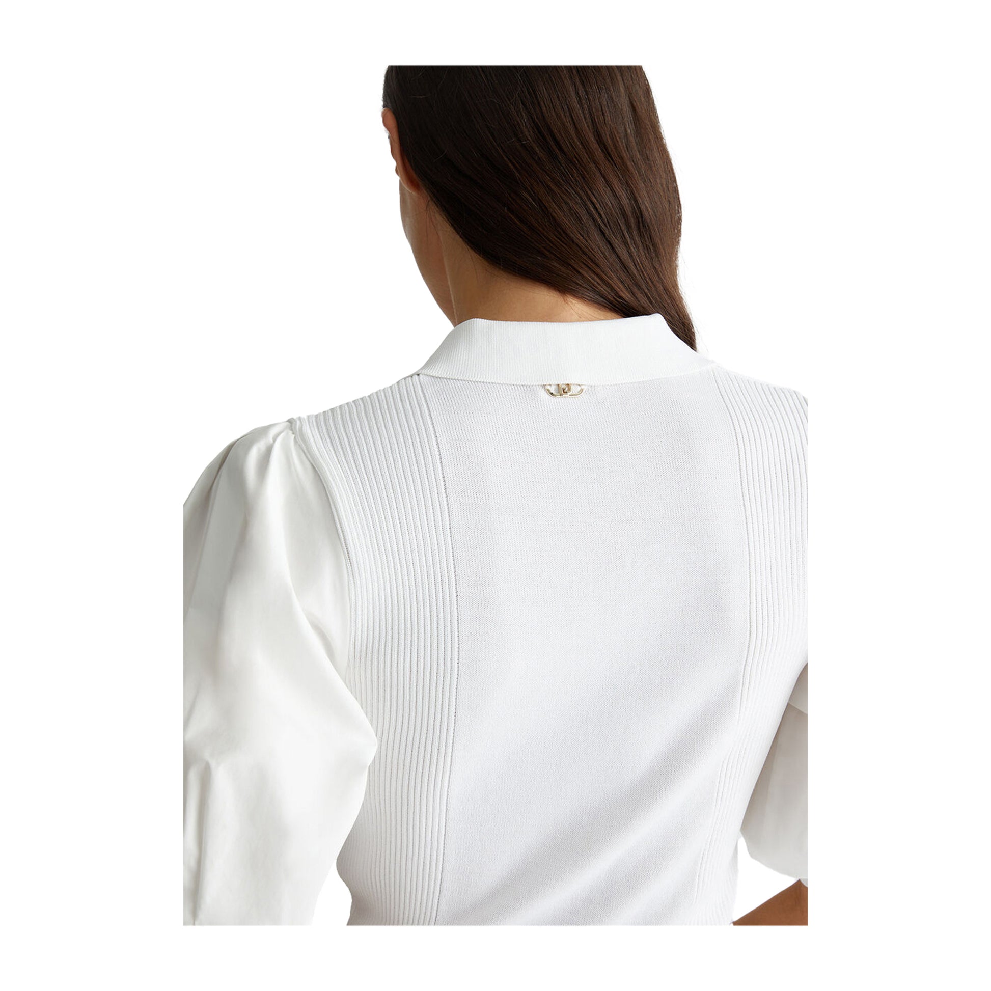 Polo Donna in maglia Bianco modella ravvicinata retro