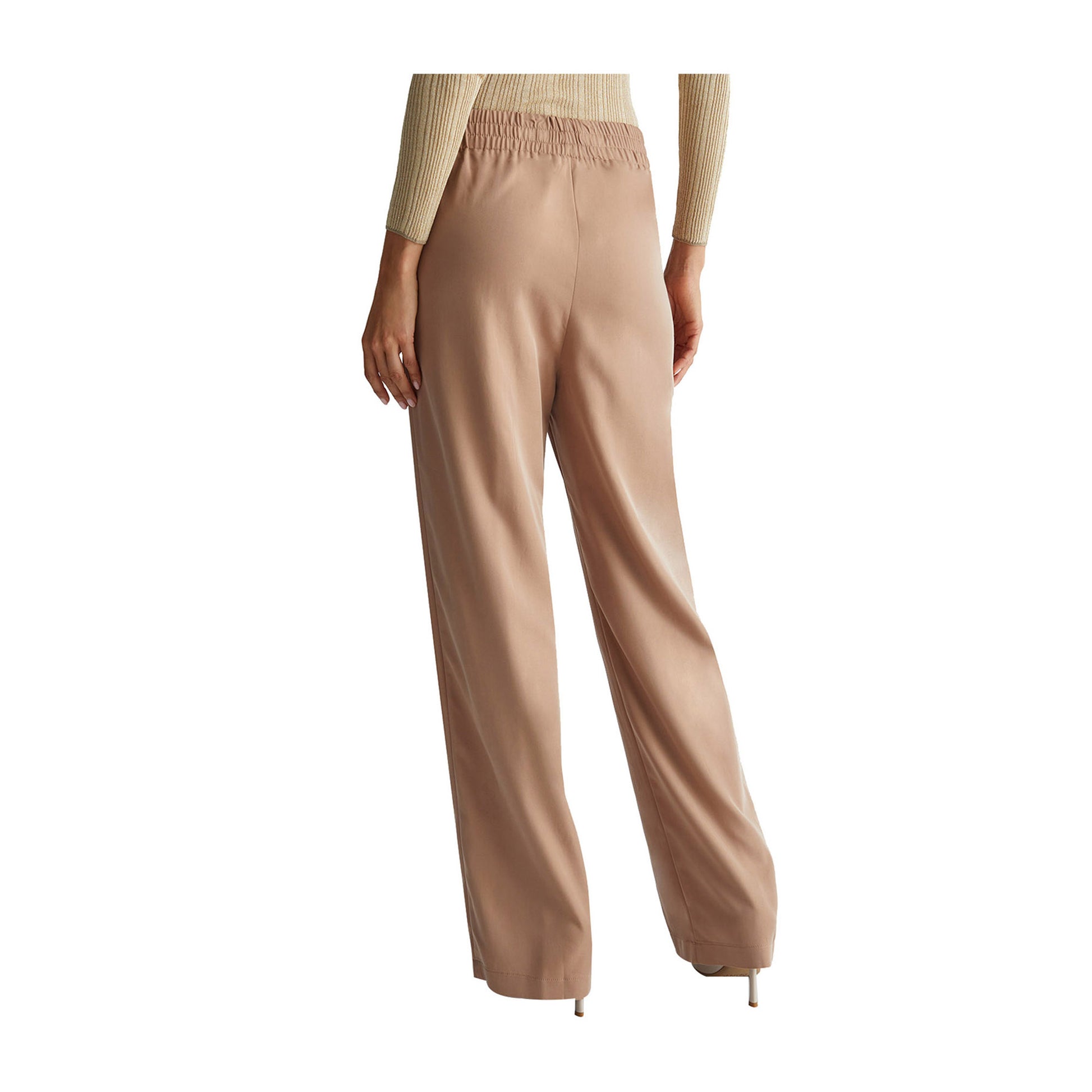 Pantaloni Donna con cintone elastico in vita beige modella retro