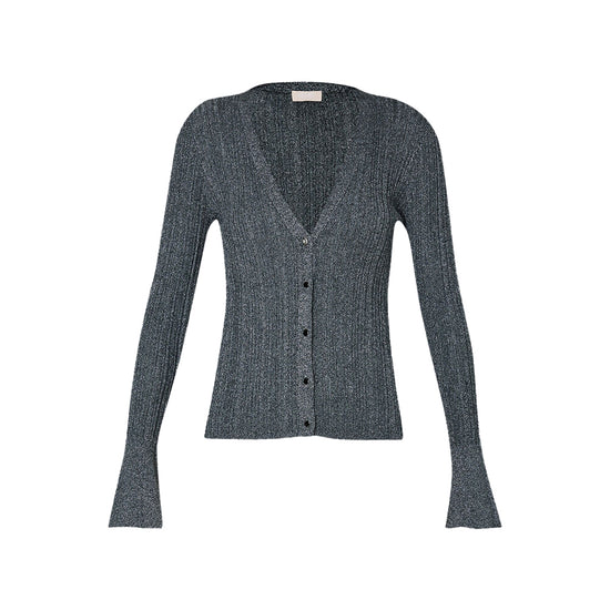 Cardigan Donna in maglia lurex grigio