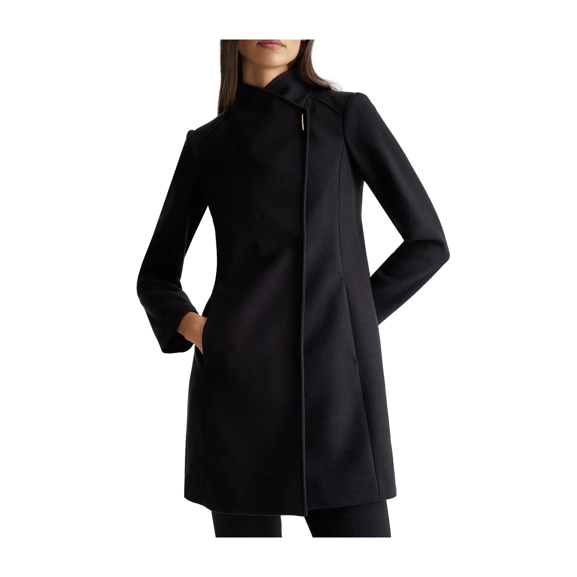 Cappotto Donna a collo alto incrociato nero