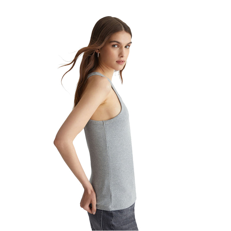 Top Donna a costine con logo Grigio modella laterale