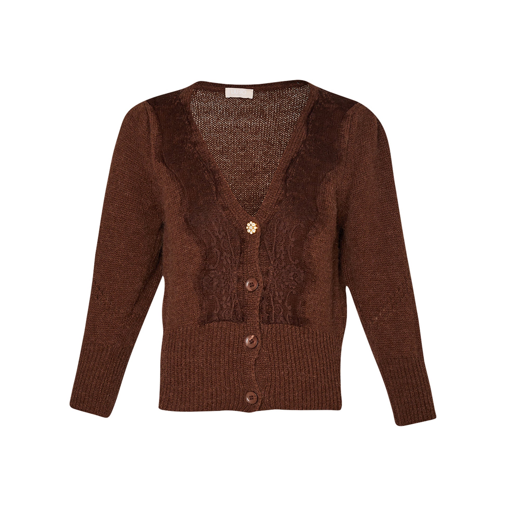 Cardigan Donna con pizzo e bottoni Marrone